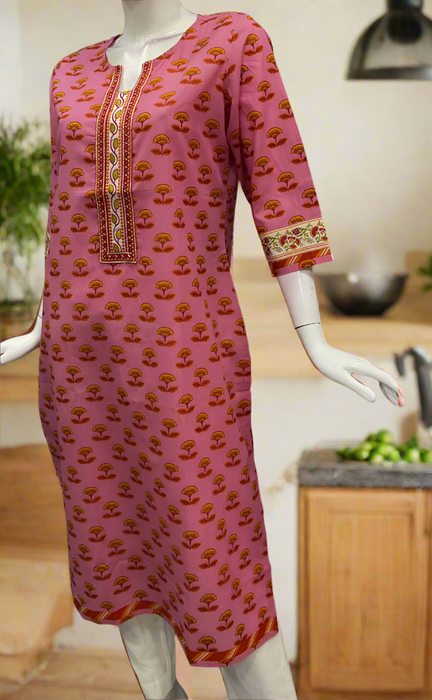 Pink Floral Jaipuri Cotton Kurti. Pure Versatile Cotton. | Laces and Frills