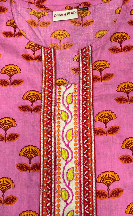 Pink Floral Jaipuri Cotton Kurti. Pure Versatile Cotton. | Laces and Frills