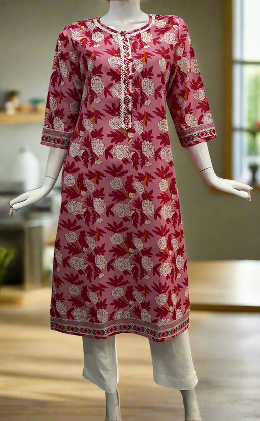 Pink Garden Jaipuri Cotton Kurti. Pure Versatile Cotton. | Laces and Frills