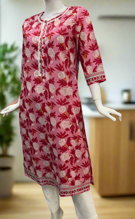 Pink Garden Jaipuri Cotton Kurti. Pure Versatile Cotton. | Laces and Frills