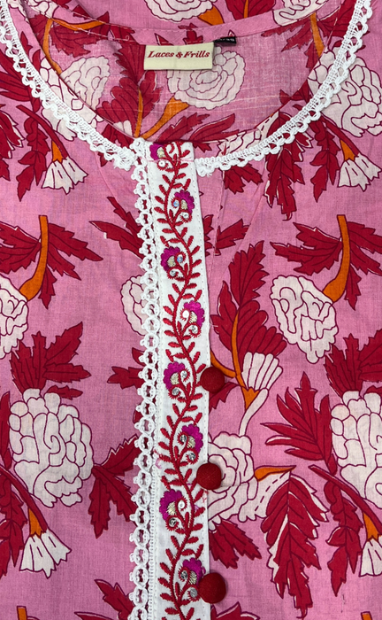 Pink Garden Jaipuri Cotton Kurti. Pure Versatile Cotton. | Laces and Frills