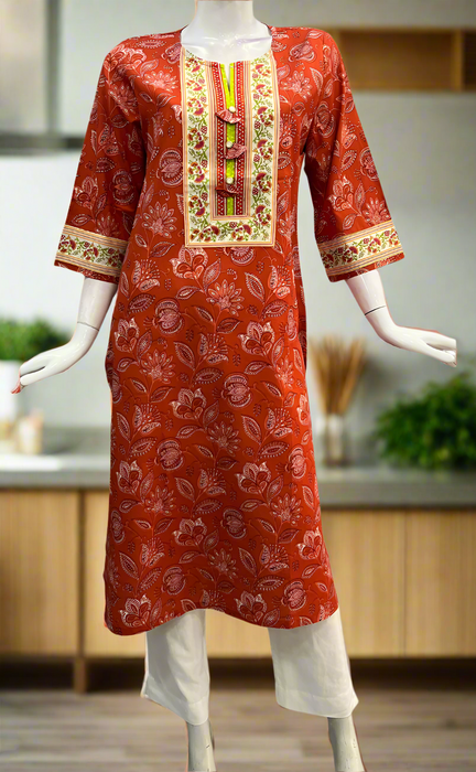 Rust Maroon Garden Jaipuri Cotton Kurti. Pure Versatile Cotton. | Laces and Frills