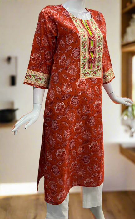 Rust Maroon Garden Jaipuri Cotton Kurti. Pure Versatile Cotton. | Laces and Frills