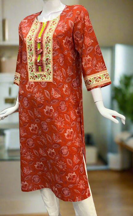 Rust Maroon Garden Jaipuri Cotton Kurti. Pure Versatile Cotton. | Laces and Frills