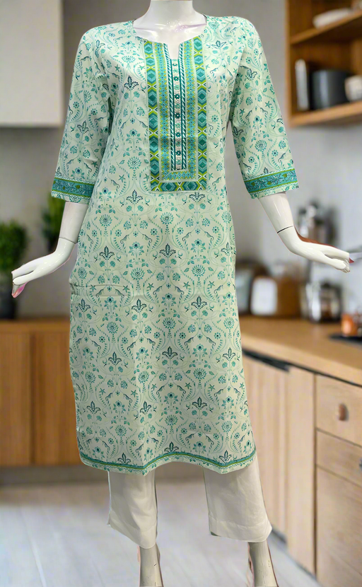 Sea Green Garden Jaipuri Cotton Kurti. Pure Versatile Cotton. | Laces and Frills