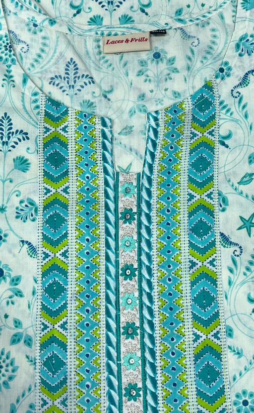 Sea Green Garden Jaipuri Cotton Kurti. Pure Versatile Cotton. | Laces and Frills