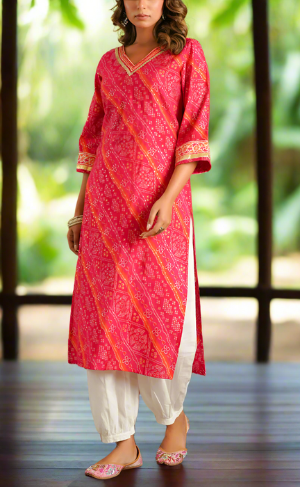 Rani Pink Bandini Jaipuri Modal Kurti. Soft Versatile Modal Silk. | Laces and Frills