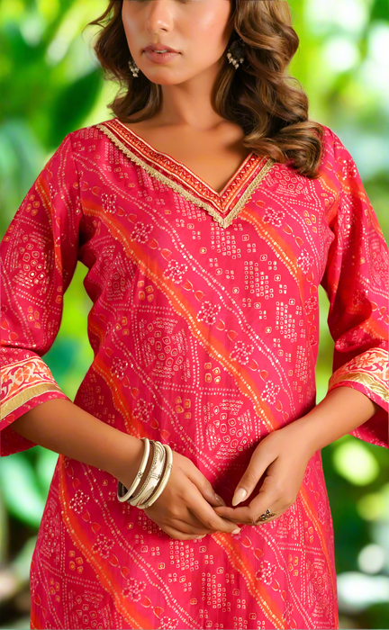 Rani Pink Bandini Jaipuri Modal Kurti. Soft Versatile Modal Silk. | Laces and Frills