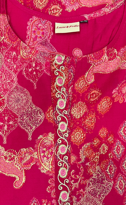 Rani Pink Motif Jaipuri Modal Kurti. Soft Versatile Modal Silk. | Laces and Frills