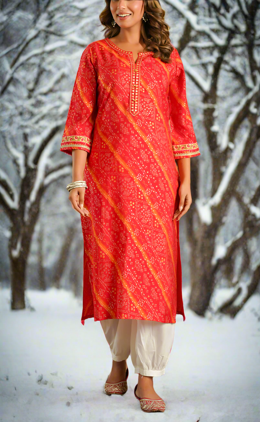 Red Bandini Jaipuri Modal Kurti. Soft Versatile Modal Silk. | Laces and Frills