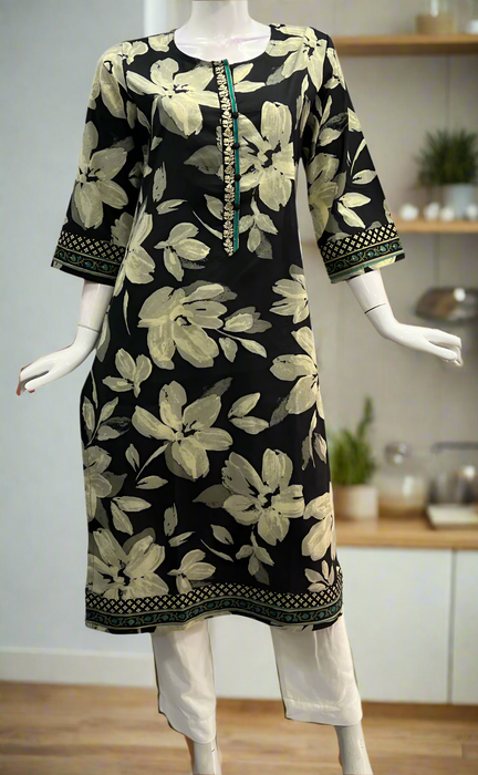 Black Floral Jaipuri Cotton Kurti. Pure Versatile Cotton. | Laces and Frills