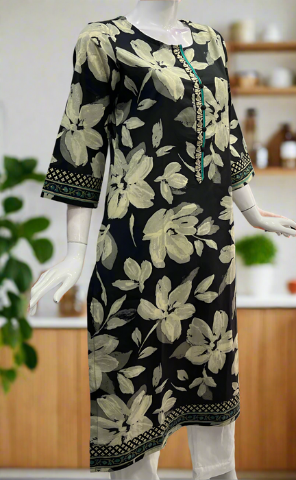 Black Floral Jaipuri Cotton Kurti. Pure Versatile Cotton. | Laces and Frills