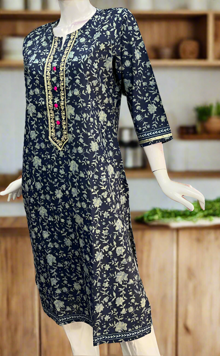 Navy Blue Garden Jaipuri Cotton Kurti. Pure Versatile Cotton. | Laces and Frills