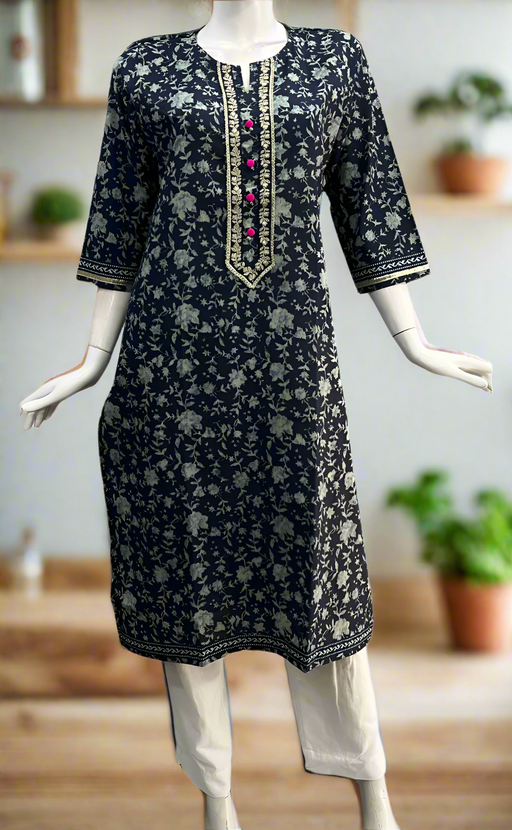 Navy Blue Garden Jaipuri Cotton Kurti. Pure Versatile Cotton. | Laces and Frills