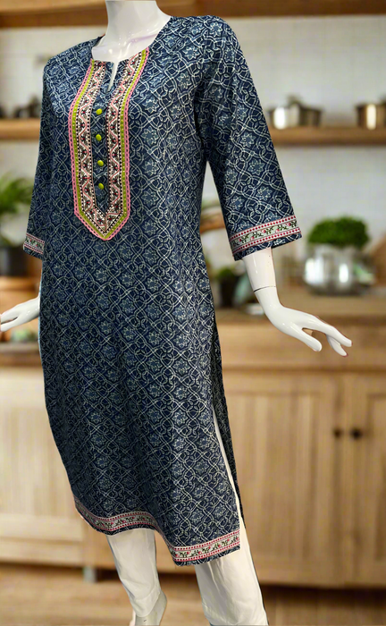 Indigo Blue Abstract Jaipuri Cotton Kurti. Pure Versatile Cotton. | Laces and Frills