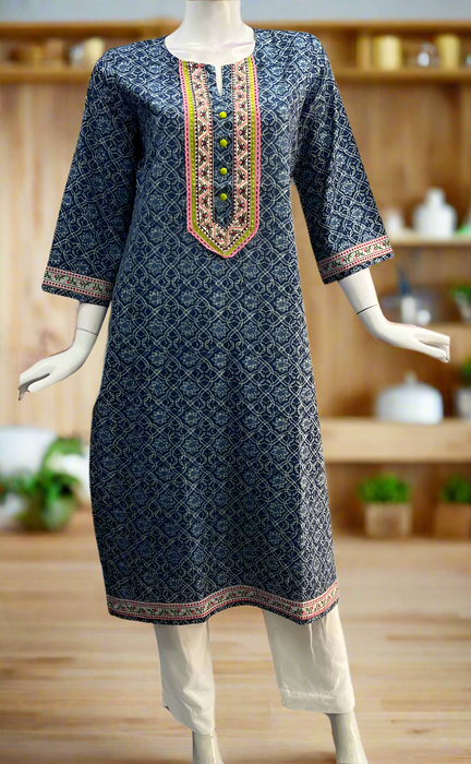 Indigo Blue Abstract Jaipuri Cotton Kurti. Pure Versatile Cotton. | Laces and Frills