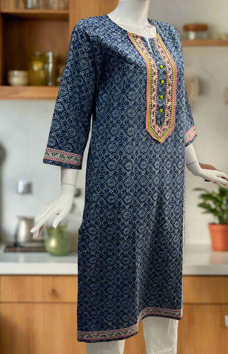 Indigo Blue Abstract Jaipuri Cotton Kurti. Pure Versatile Cotton. | Laces and Frills