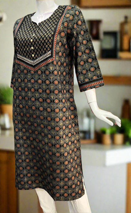 Black Motif Jaipuri Cotton Kurti. Pure Versatile Cotton. | Laces and Frills