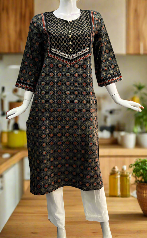 Black Motif Jaipuri Cotton Kurti. Pure Versatile Cotton. | Laces and Frills