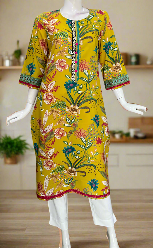 Yellow Garden Jaipuri Cotton Kurti. Pure Versatile Cotton. | Laces and Frills