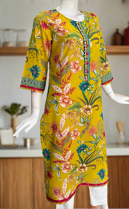 Yellow Garden Jaipuri Cotton Kurti. Pure Versatile Cotton. | Laces and Frills