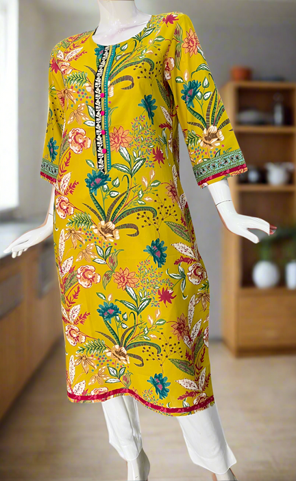 Yellow Garden Jaipuri Cotton Kurti. Pure Versatile Cotton. | Laces and Frills