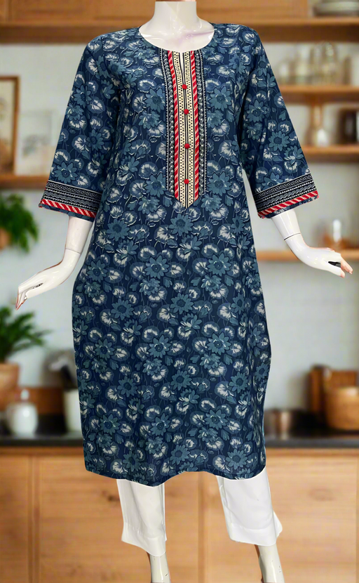 Indigo Blue Floral Jaipuri Cotton Kurti. Pure Versatile Cotton. | Laces and Frills