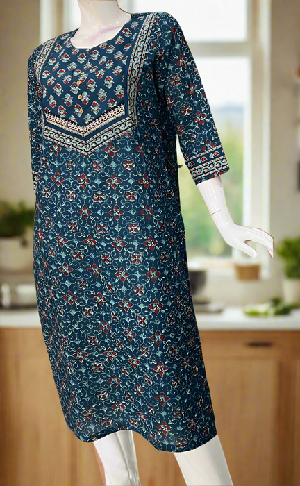 Blue Motif Jaipuri Cotton Kurti. Pure Versatile Cotton. | Laces and Frills