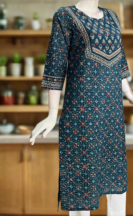 Blue Motif Jaipuri Cotton Kurti. Pure Versatile Cotton. | Laces and Frills