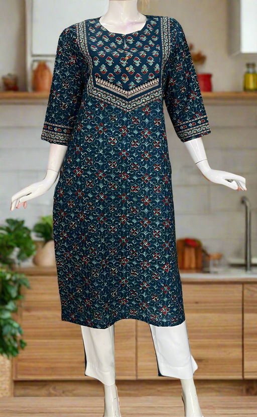 Blue Motif Jaipuri Cotton Kurti. Pure Versatile Cotton. | Laces and Frills