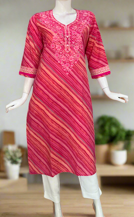 Pink Embroidery Jaipuri Cotton Kurti. Pure Versatile Cotton. | Laces and Frills