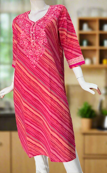 Pink Embroidery Jaipuri Cotton Kurti. Pure Versatile Cotton. | Laces and Frills