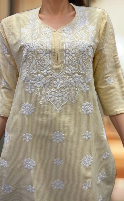 Yellow Machine Chikankari Kurti.  Versatile Cotton Fabric. | Laces and Frills