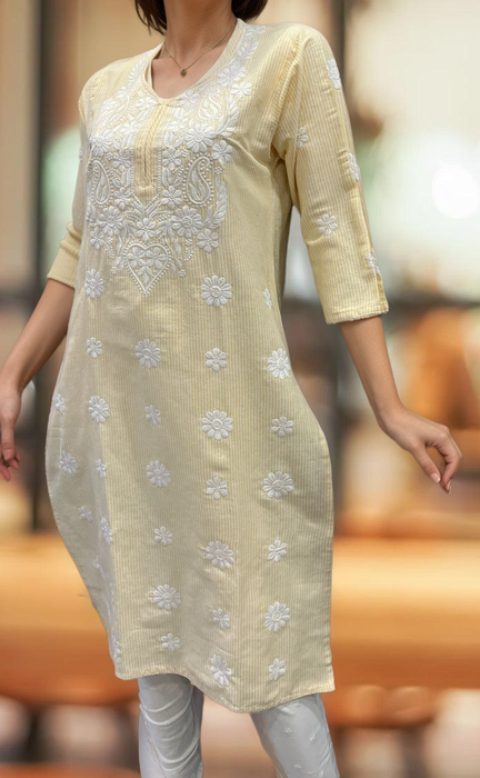 Yellow Machine Chikankari Kurti.  Versatile Cotton Fabric. | Laces and Frills