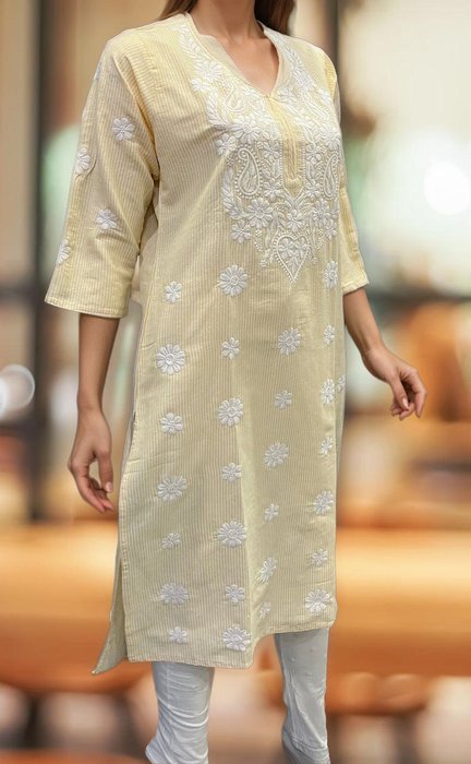 Yellow Machine Chikankari Kurti.  Versatile Cotton Fabric. | Laces and Frills