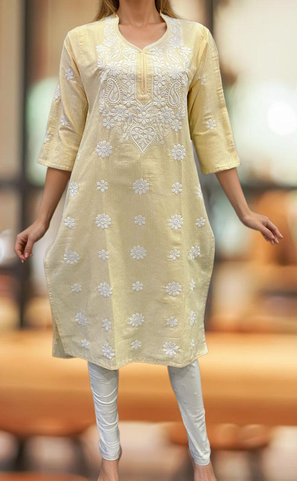 Yellow Machine Chikankari Kurti.  Versatile Cotton Fabric. | Laces and Frills