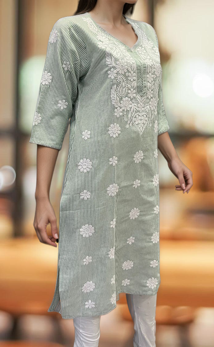 Green Machine Chikankari Kurti.  Versatile Cotton Fabric. | Laces and Frills