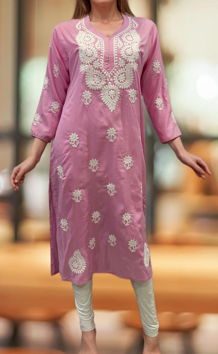 Baby Pink Chikankari Kurti. Flowy Rayon Fabric. | Laces and Frills