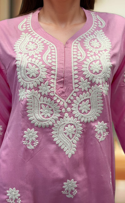 Baby Pink Chikankari Kurti. Flowy Rayon Fabric. | Laces and Frills