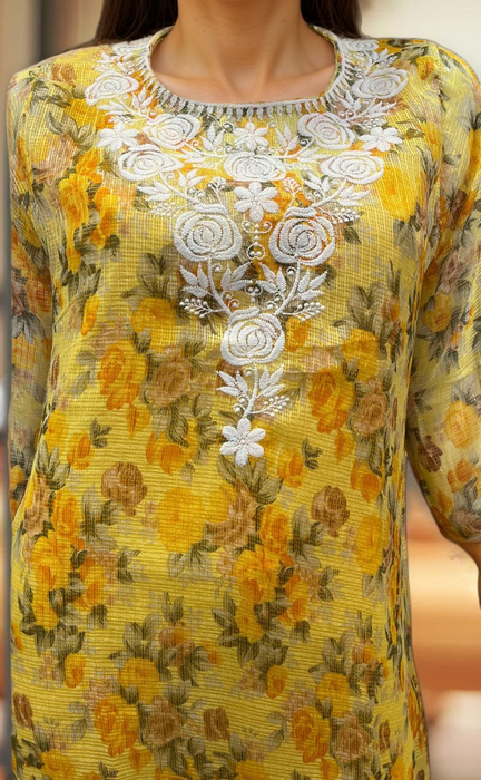 Yellow Chikankari Kurti. Kota Doria Fabric. | Laces and Frills