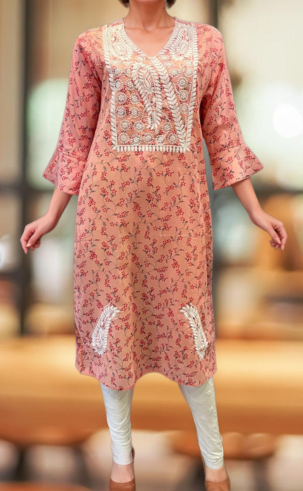 Pink Machine Chikankari Kurti.  Versatile Cotton Fabric. | Laces and Frills