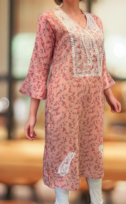 Pink Machine Chikankari Kurti.  Versatile Cotton Fabric. | Laces and Frills