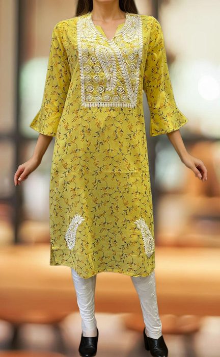 Yellow Machine Chikankari Kurti.  Versatile Cotton Fabric. | Laces and Frills