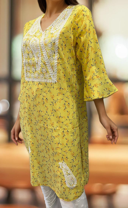 Yellow Machine Chikankari Kurti.  Versatile Cotton Fabric. | Laces and Frills