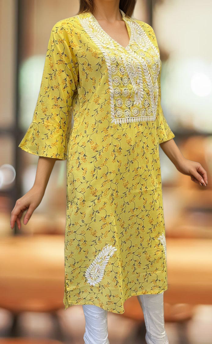 Yellow Machine Chikankari Kurti.  Versatile Cotton Fabric. | Laces and Frills