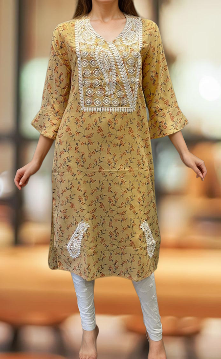 Peach Machine Chikankari Kurti.  Versatile Cotton Fabric. | Laces and Frills