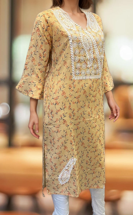 Peach Machine Chikankari Kurti.  Versatile Cotton Fabric. | Laces and Frills