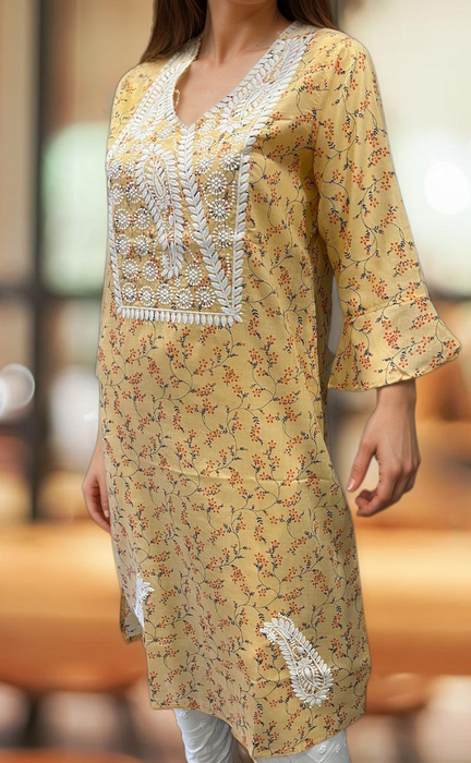 Peach Machine Chikankari Kurti.  Versatile Cotton Fabric. | Laces and Frills