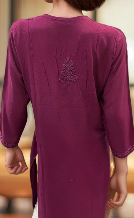 Beetroot Pink Chikankari Kurti. Flowy Rayon Fabric. | Laces and Frills