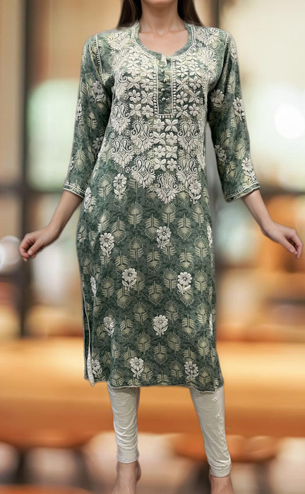 Grey Chikankari Kurti.Flowy Rayon Fabric. | Laces and Frills